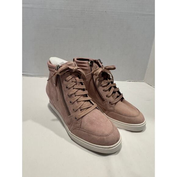 Linea Paolo Niya Wedge High-Top Sneaker Shoes Womens Size 7.5 M Blush Pink Suede - Picture 2 of 12